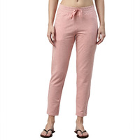 Enamor Essentials Womens Slim Fit Mid Rise Cotton French Terry Ankle Length Lounge Pants With Wide Waistband Drawstring & Side Pockets- E060-(E060_Rouge Melange_S)