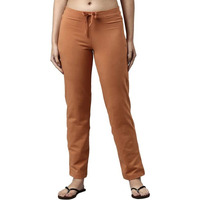 Enamor Essentials Slim Fit Mid Rise Stretch Cotton Basic Straight Leg Lounge Pant For Womens-E014 (E014_Terra Cotta_Xl)