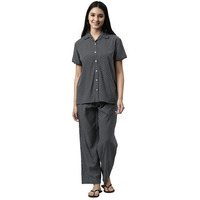Enamor Essentials Relaxed Fit Modal Short Sleeve Printed Shirt & Mid Rise Pant Slounge Set For Womens-Ec17 (Ec17_Black Geo Aop_Xl)