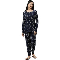 Enamor Essentials-Relaxed Fit Soft, Drapey Printed Top & Jogger Lounge Set For Womens-Ec19 (Ec19_Navy Circle Aop_Xl)