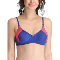 Clovia Women's Cotton Non Padded Wirefree Lacy Full Cup Bra - Blue (Br0707P08_Blue_32B)