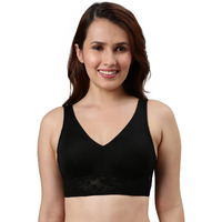 Enamor Women's Nylon Blend Wire Free F108 Bralette Full Coverage Bra Black_32B