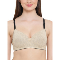 Clovia Womens Cotton Rich Padded Non-Wired Push-Up Multiway T-Shirt Bra (Br1394P24_Beige_32C)
