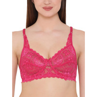 Clovia Women's Lace Non Padded Wire Free Full Coverage Bra Pink