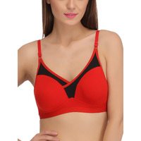 Clovia Women's Cotton Rich Non-Padded Non-Wired T-Shirt Bra (Br0771P04_Red_32B)