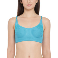 Clovia Women's Cotton Rich Non-Padded Non-Wired Bra With Lace (Br1816P03_Blue_36C)