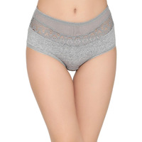 Clovia Cotton High Waist Hipster Panty With Lace Panel (Pn2707P01_Grey_M)