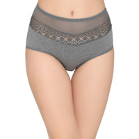 Clovia Cotton High Waist Hipster Panty With Lace Panel (Pn2707P05_Grey_Xl)