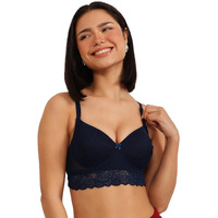 Clovia Women's Padded Non-Wired Halter Neck Bralette With Lace (Br2013P08_Blue_36B)