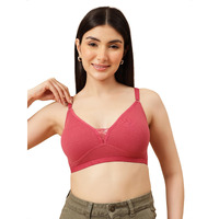 Clovia Women's Cotton Rich Solid Non-Padded Demi Cup Wire Free Plunge Bra (Br2073S22_Light Pink_40B)