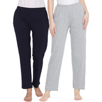 Clovia Women's Pack Of 2 Crepe Basic Assorted Color & Print Pyjama (Combolb27_Assorted_L)
