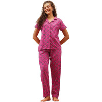 Clovia Women's Cotton Printed Button Down T-Shirt & Pyjama Set (Ls0025P15_Purple_Xxl)