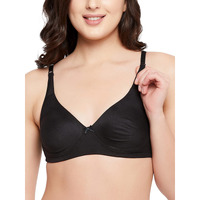Clovia Women's Cotton Rich Solid Non-Padded Full Cup Wire Free T-Shirt Bra (Br0636P13_Black_32B)