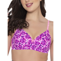 Clovia Women's Padded Non-Wired Full Cup Floral Print Multiway T-Shirt Bra (Br1277W22_Pink_34C)