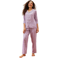 Clovia Women's Cotton Classy Checks Button Me Up Shirt & Pyjama Set (Ls0385P12_Purple_L)