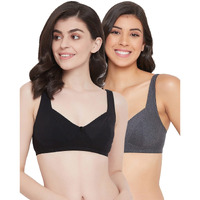 Clovia Women's Pack Of 2 Cotton Non-Padded Non-Wired Full Cup Bra (Combrc957_Black & Grey_34C)