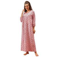 Clovia Women's Cotton Floral Printed Long Maternity Feeding Nighty (Ns1333P14_Pink_L)