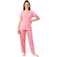 Clovia Night Suits For Women, Night Dresses For Women, Pyjama Set For Women, Women Night Suit Set, Night Wear For Women, Lounge Wear Set For Women - Top & Pyjama Set (Pink - Graphic, L)