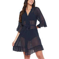 Clovia Women's Georgette Chic Basic Robe (Ns1382P08_Blue_S)