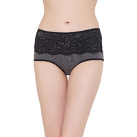 Clovia Women's Cotton High Waist Hipster Panty With Lace Waist (Pn3301S13_Black_L)