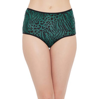 Clovia Women's Cotton High Waist Animal Print Hipster Panty (Pn3219U17_Green_L)
