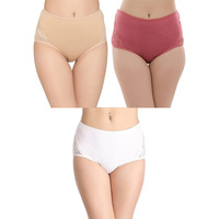 Clovia Women's Pack Of 3 Cotton High Waist Hipster Panty With Lace Sides (Compn1098_Multicolor_Xl)(Colors And Prints May Vary)
