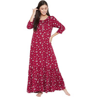 Clovia Women's Cotton Maxi Casual Regular Nightgown (Ns1359P09Xl_Maroon_Xl)