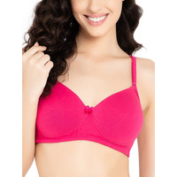 Clovia Women's Cotton Spandex Solid Padded Full Cup Wire Free T-Shirt Bra (Br1049L14_Dark Pink_32C)