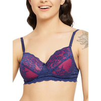 Clovia Women's Lace Padded Non-Wired Full Cup Multiway Bridal Bra (Br1000N08_Blue_32C)