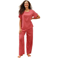Clovia Women's Crepe Sassy Printed Top & Pyjama Set (Ls0534D04_Red_Xxl) - Pajama Set