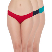 Clovia Women's Cotton Pack Of 3 Low Waist Outer Elastic Bikini Panty (Pn5204B30_Multi_L) Multicolour