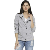 Campus Sutra Full Sleeve Solid Women Casual Jacket(Auz19_Jkhnk_W_Pln_Gr_Az_Xl) Grey