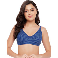 Clovia Women's Cotton Spandex Printed Non-Padded Full Cup Wire Free Everyday Bra (Br0227I08_Dark Blue_32B)