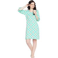 Clovia Women's Cotton Graphic Print Short Nightdress With Pocket (Ns1365P03_Blue_M)