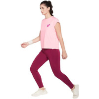 Clovia Women's Comfort Fit Graphic Print Active T-Shirt With Mesh Panels (At0192P22_Pink_S)