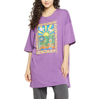 Clovia Women's Cotton Graphic & Text Print Oversized T-Shirt (Lt0166A12_Purple_M)