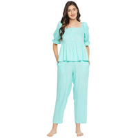 Clovia Women's Rayon Solid Top & Pyjama Set (Ls0712P03_Blue_Xl)