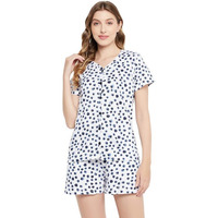 Clovia Women's Cotton Dot Print Button Down Top & Shorts Set (Ls0703D18_White_Xl)