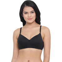 Clovia Women's Cotton Rich Solid Padded Full Cup Wire Free T-Shirt Bra (Br1279P13_Black_44B)