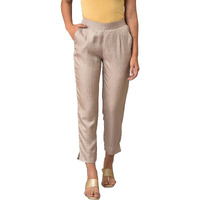 Aurelia Strechable Straight Trouser For Women | Ankle Length Trouser For Women | Pants For Women, Light Gold, 4Xl