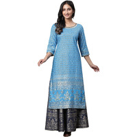 Aurelia Blue Foil Print Straight Long Kurta