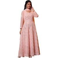 Pink Mirror Embroidered Anarkali Dress And Dupatta Set (Size: L)-24Fed10610-E606768