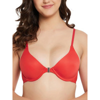 Clovia Women's Polyamide Solid Lightly Padded Demi Cup Underwired Plunge Bra (Br2368R04_Red_38B)