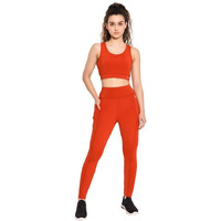 Clovia Women's High-Rise Active Tights With Side Pocket (Orange_Ab5200P16_S)