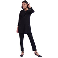 Aurelia Women's Black Solid Pure Cotton Straight Kurti (Size: Xl)-A30528-608381