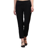 Aurelia Women's Black Solid Cotton Lycra Trousers (Size: L)-A60383-608487
