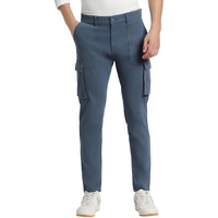Dennis Lingo Men's Cotton Lycra Solid Regular Fit Mid Rise Casual Cargo Trousers (Denim Blue, 30)