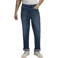 Dennis Lingo Men's Full Length Cotton Poly Stretch Washed Straight Fit Jeans (Indigo11, 28)
