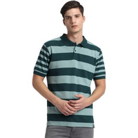 Dennis Lingo Men's Cotton Y/D Stripes Regular Fit Polo Neck T-Shirts (Teal, Xl)