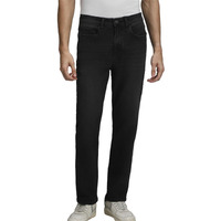 Dennis Lingo Men's Full Length Cotton Stretch Washed Straight Fit Jeans (Black, 32)